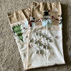 Winter Christmas snowman shower curtain with hooks